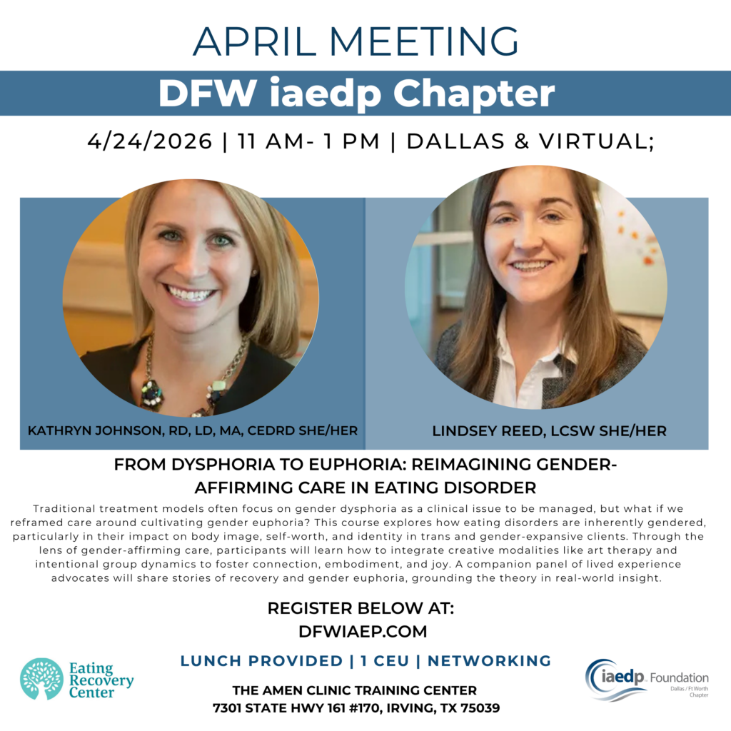 Traditional treatment models often focus on gender dysphoria as a clinical issue to be managed, but what if we reframed care around cultivating gender euphoria? This course explores how eating disorders are inherently gendered, particularly in their impact on body image, self-worth, and identity in trans and gender-expansive clients. Through the lens of gender-affirming care, participants will learn how to integrate creative modalities like art therapy and intentional group dynamics to foster connection, embodiment, and joy. A companion panel of lived experience advocates will share stories of recovery and gender euphoria, grounding the theory in real-world insight.